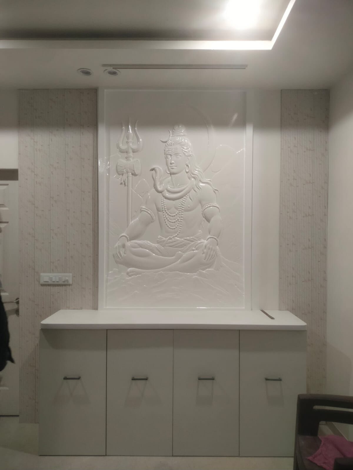Finished feature wall and custom storage at a Svaara site